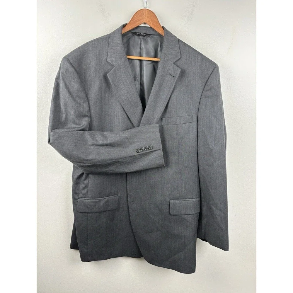 JOS A BANK Signature 100% Wool Gray Herringbone Sport Coat Sz 48L Blazer Jacket